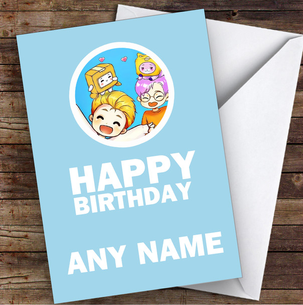 Lankybox Justin & Adam Blue Children's Kids Personalized Birthday Card