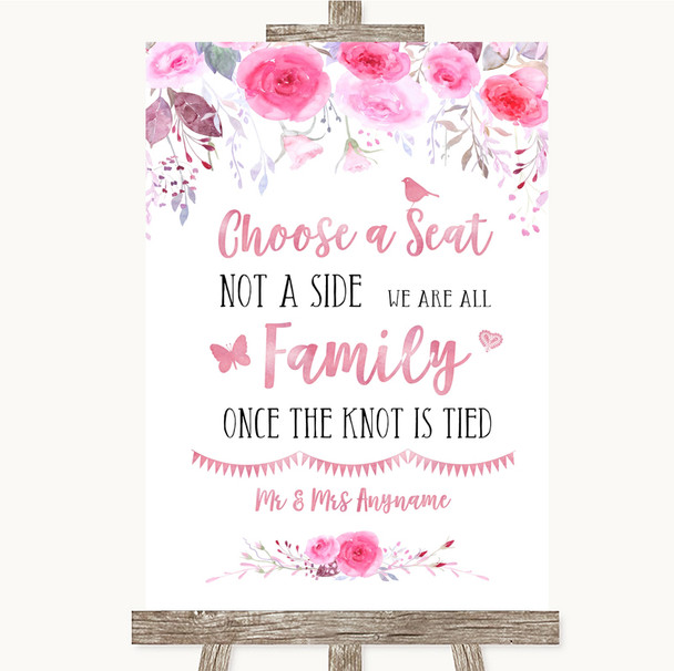 Pink Watercolour Floral Choose A Seat We Are All Family Wedding Sign