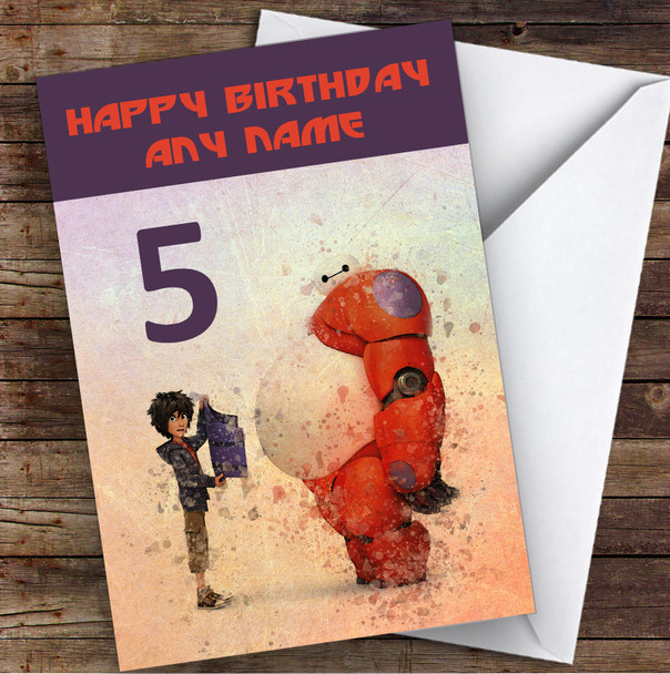 Big Hero 6 Vintage Watercolor Splatter Children's Kids Birthday Card