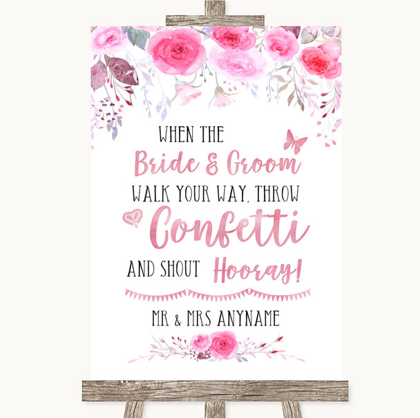 Pink Watercolour Floral Confetti Personalized Wedding Sign