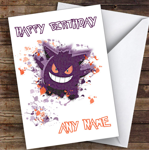 Genga Pokémon Splatter Art Children's Kids Personalized Birthday Card