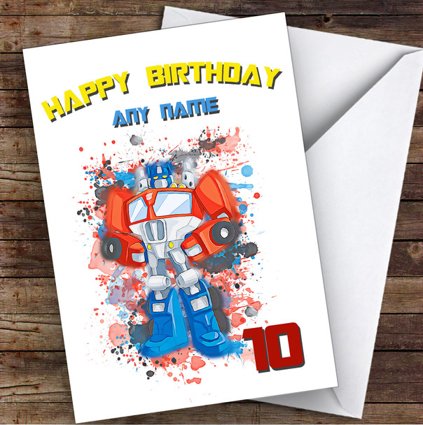 Rescue Bots Optimus Prime Splatter Art Children's Kids Birthday Card