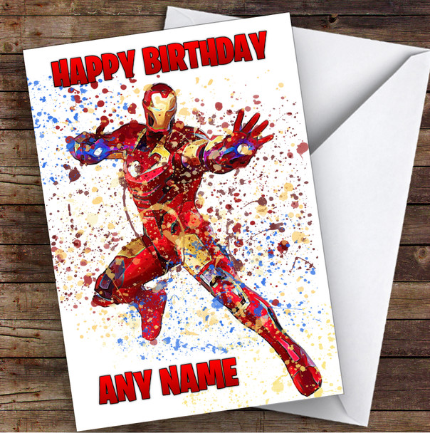 Splatter Art Superhero Gaming Iron Man Children's Kids Birthday Card