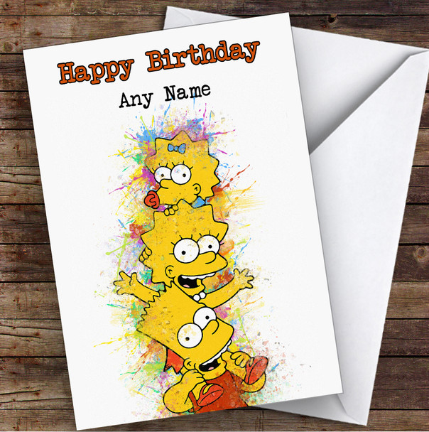 The Simpsons Watercolor Splatter Kids Children's Kids Birthday Card