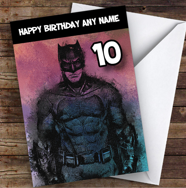 Batman Watercolor Smudge Children's Kids Personalized Birthday Card