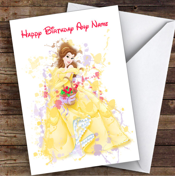 Belle Disney Splatter Art Children's Kids Personalized Birthday Card