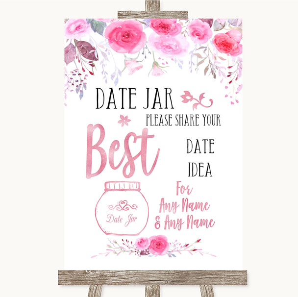 Pink Watercolour Floral Date Jar Guestbook Personalized Wedding Sign