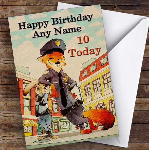 Zootropolis Vintage Style Children's Kids Personalized Birthday Card