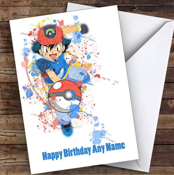 Ash Pokémon Splatter Art Children's Kids Personalized Birthday Card