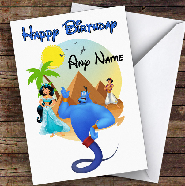 Aladdin, Jasmin, Genie Children's Kids Personalized Birthday Card