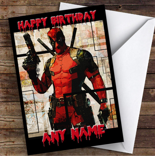 Deadpool Vintage Retro Children's Kids Personalized Birthday Card