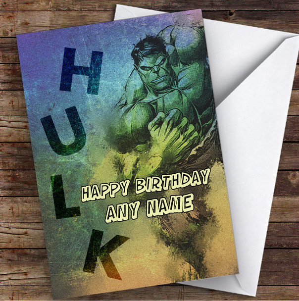 Grunge Style The Hulk Children's Kids Personalized Birthday Card