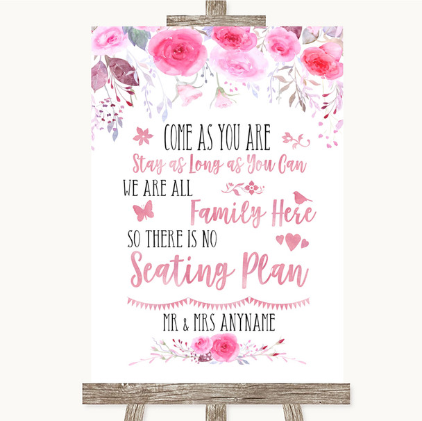 Pink Watercolour Floral All Family No Seating Plan Personalized Wedding Sign