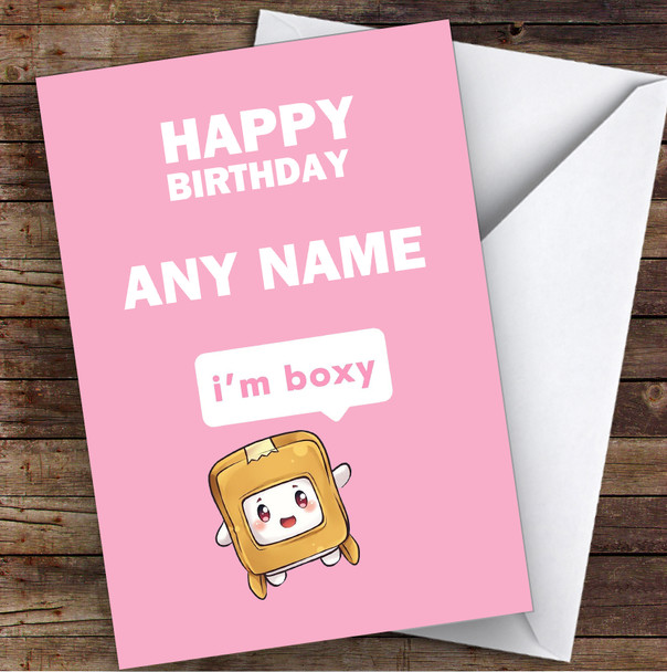 Lank Box Boxy Pink Children's Kids Personalized Birthday Card