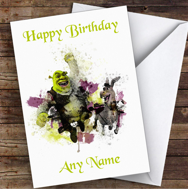 Shrek Watercolor Children's Kids Personalized Birthday Card
