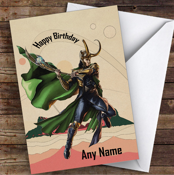 Loki Retro Children's Kids Personalized Birthday Card