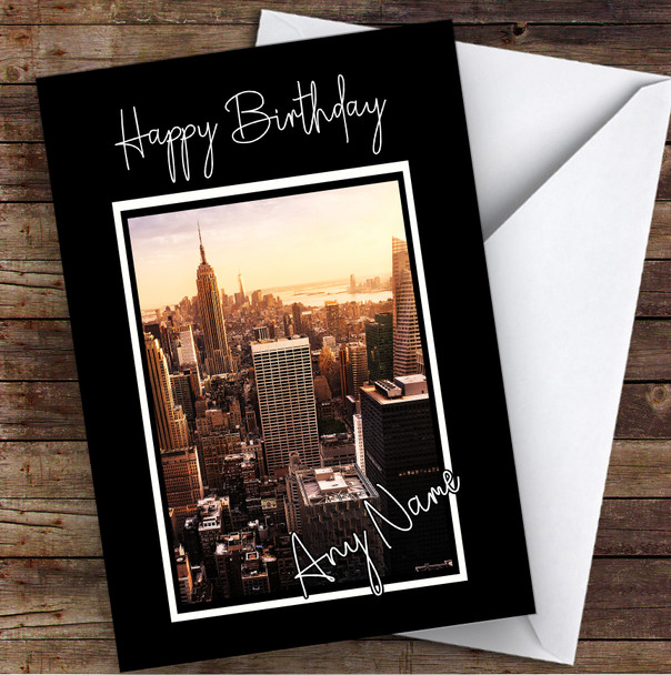 New York City Skyline Sun Design Pretty Personalized Birthday Card