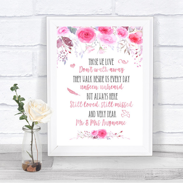 Pink Watercolour Floral In Loving Memory Personalized Wedding Sign