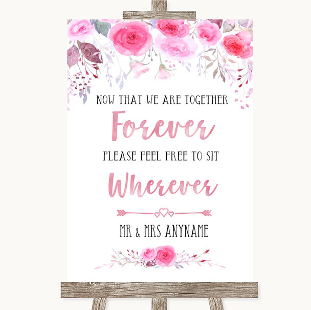 Pink Watercolour Floral Informal No Seating Plan Personalized Wedding Sign