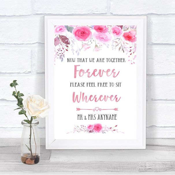 Pink Watercolour Floral Informal No Seating Plan Personalized Wedding Sign