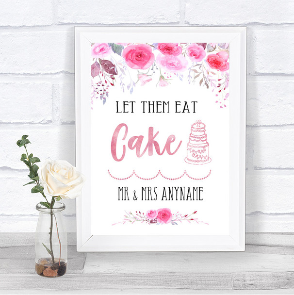 Pink Watercolour Floral Let Them Eat Cake Personalized Wedding Sign