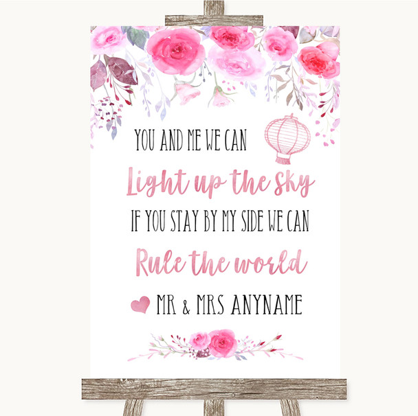 Pink Watercolour Floral Light Up The Sky Rule The World Wedding Sign