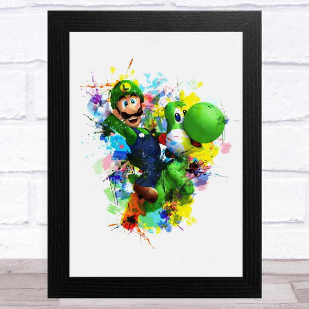 Luigi Watercolor Splatter Mario Children's Kid's Wall Art Print