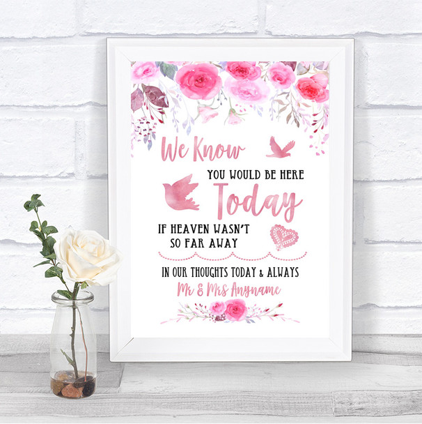 Pink Watercolour Floral Loved Ones In Heaven Personalized Wedding Sign