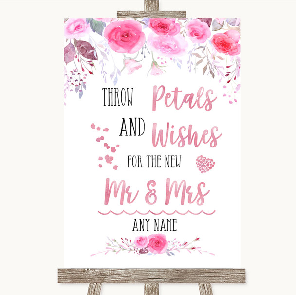 Pink Watercolour Floral Petals Wishes Confetti Personalized Wedding Sign