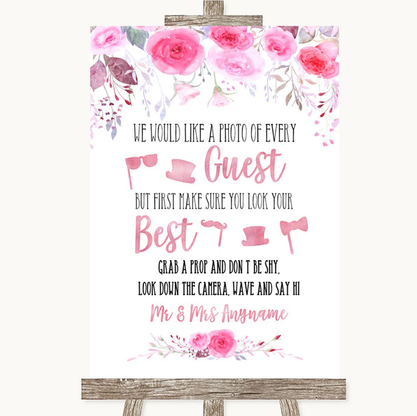 Pink Watercolour Floral Photo Prop Guestbook Personalized Wedding Sign