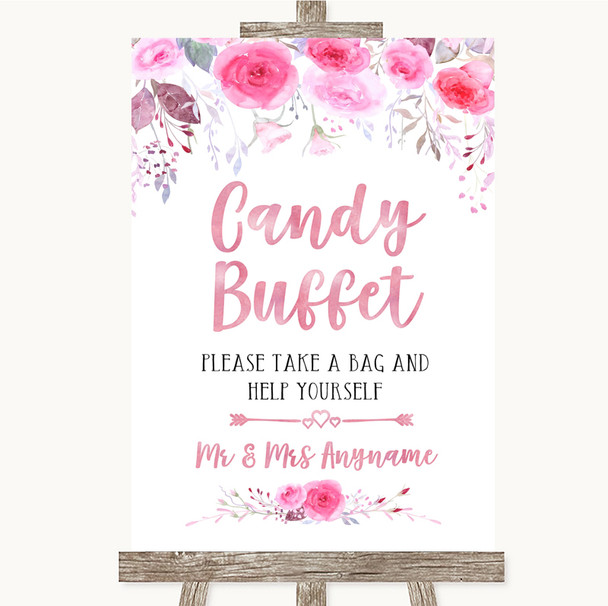 Pink Watercolour Floral Candy Buffet Personalized Wedding Sign Pink Watercolour Floral Candy Buffet Personalized Wedding Sign