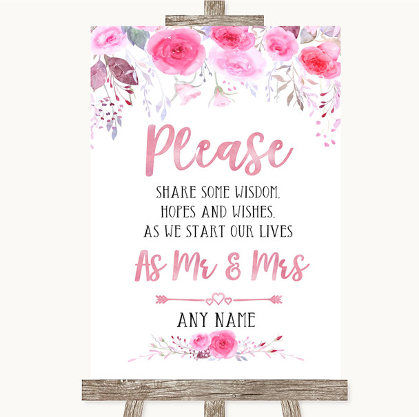 Pink Watercolour Floral Share Your Wishes Personalized Wedding Sign