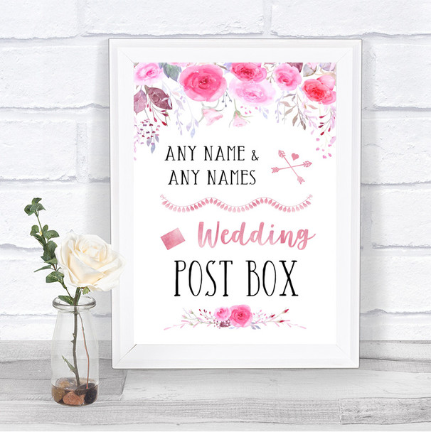 Pink Watercolour Floral Card Post Box Personalized Wedding Sign Pink Watercolour Floral Card Post Box Personalized Wedding Sign