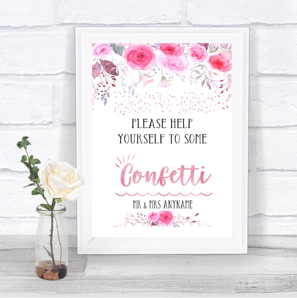 Pink Watercolour Floral Take Some Confetti Personalized Wedding Sign