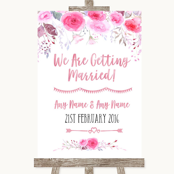 Pink Watercolour Floral We Are Getting Married Personalized Wedding Sign