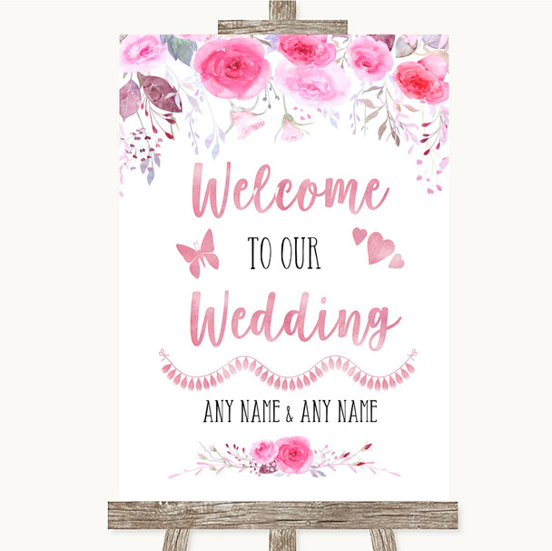 Pink Watercolour Floral Welcome To Our Wedding Personalized Wedding Sign