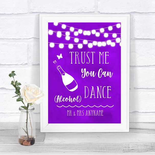 Purple Watercolour Lights Alcohol Says You Can Dance Personalized Wedding Sign
