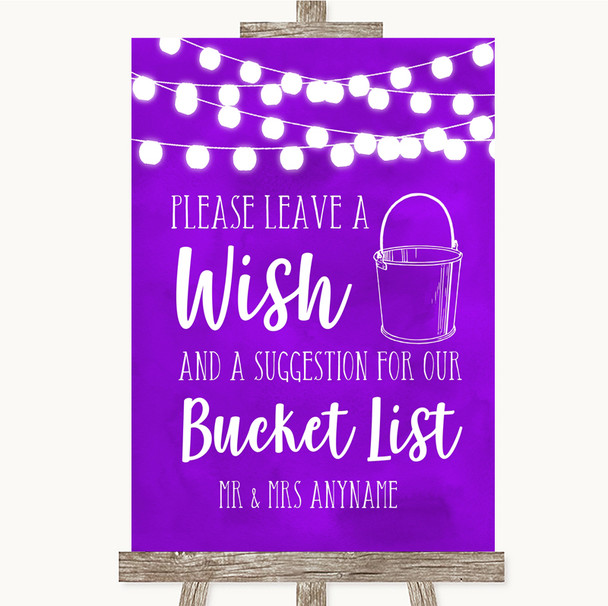 Purple Watercolour Lights Bucket List Personalized Wedding Sign