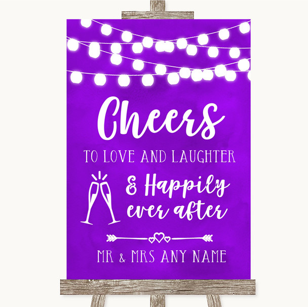 Purple Watercolour Lights Cheers To Love Personalized Wedding Sign