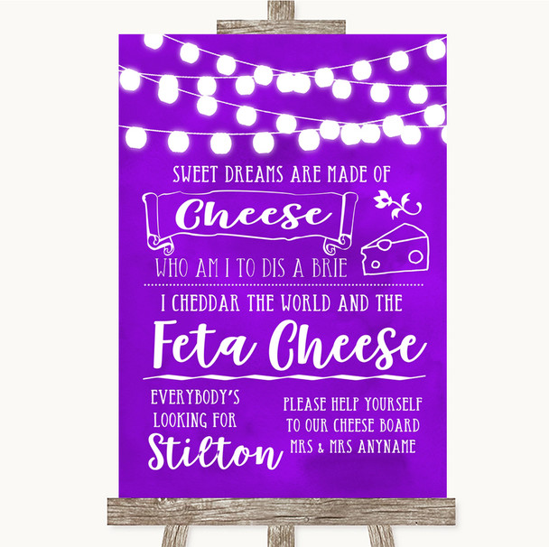 Purple Watercolour Lights Cheeseboard Cheese Song Personalized Wedding Sign