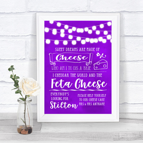 Purple Watercolour Lights Cheesecake Cheese Song Personalized Wedding Sign