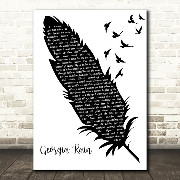 CRUCIFIX Georgia Rain Black & White Feather & Birds Song Lyric Art Print