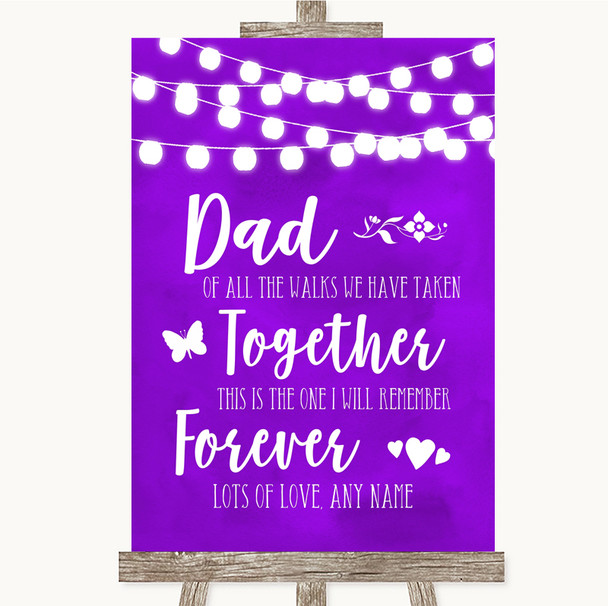 Purple Watercolour Lights Dad Walk Down The Aisle Personalized Wedding Sign