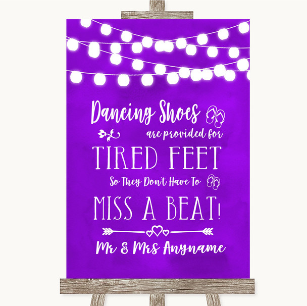 Purple Watercolour Lights Dancing Shoes Flip-Flop Tired Feet Wedding Sign