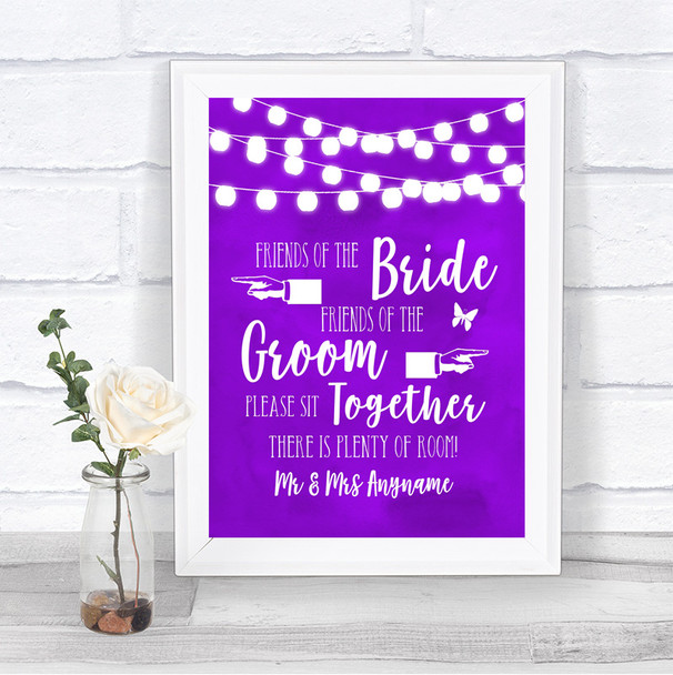 Purple Watercolour Lights Friends Of The Bride Groom Seating Wedding Sign