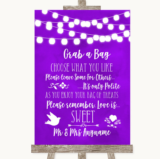 Purple Watercolour Lights Grab A Bag Candy Buffet Cart Sweets Wedding Sign