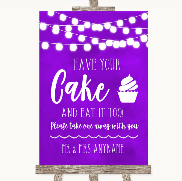 Purple Watercolour Lights Have Your Cake & Eat It Too Personalized Wedding Sign