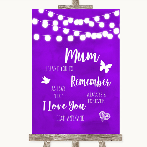 Purple Watercolour Lights I Love You Message For Mum Personalized Wedding Sign