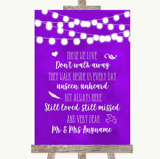 Purple Watercolour Lights In Loving Memory Personalized Wedding Sign