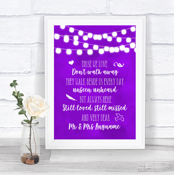 Purple Watercolour Lights In Loving Memory Personalized Wedding Sign